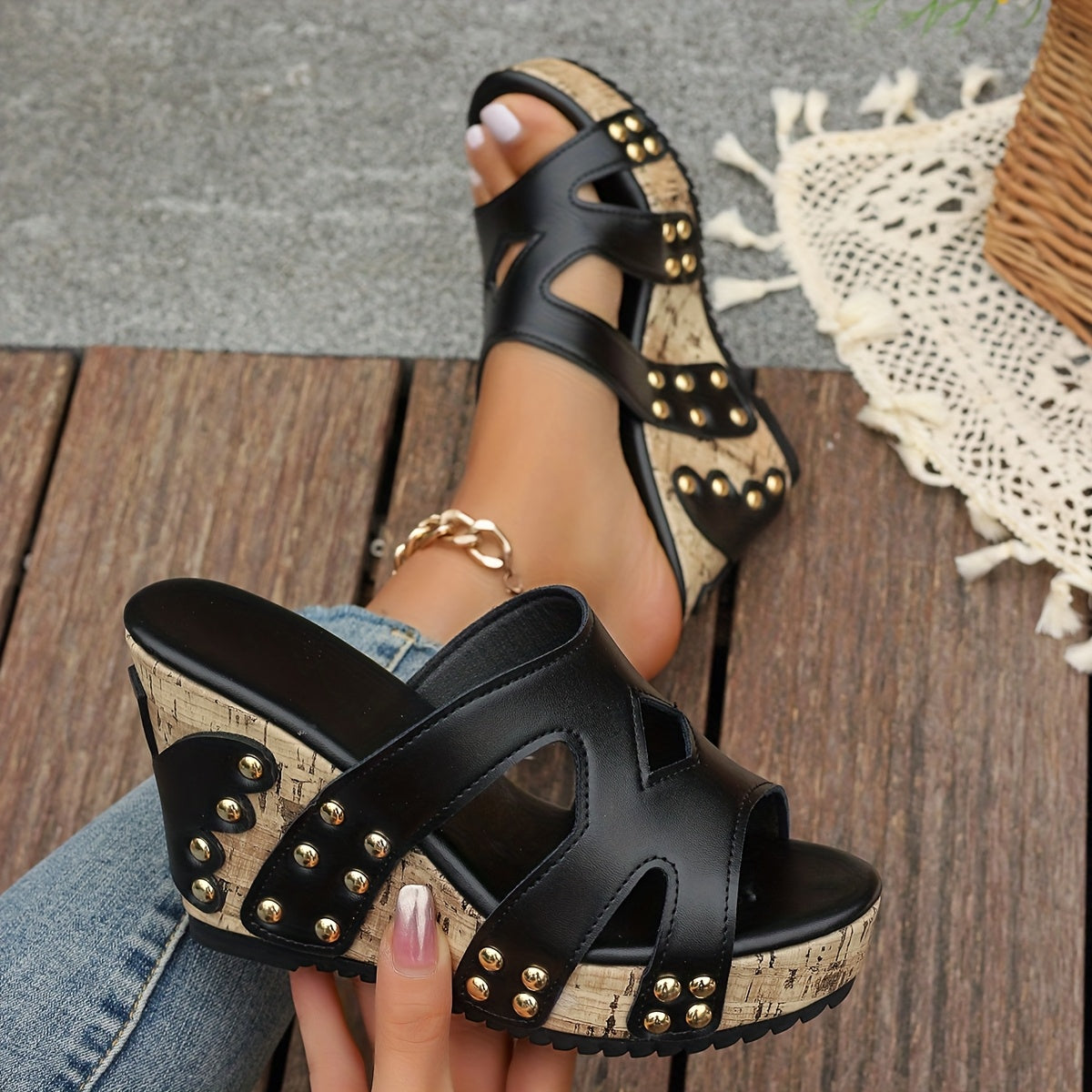 Ravella | Women’s Studded Wedge Sandals with Comfort