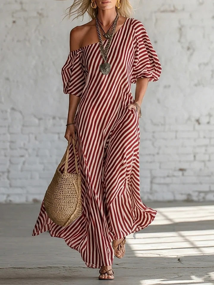 Sienna Walker | Striped Off-Shoulder Summer Dress For Women