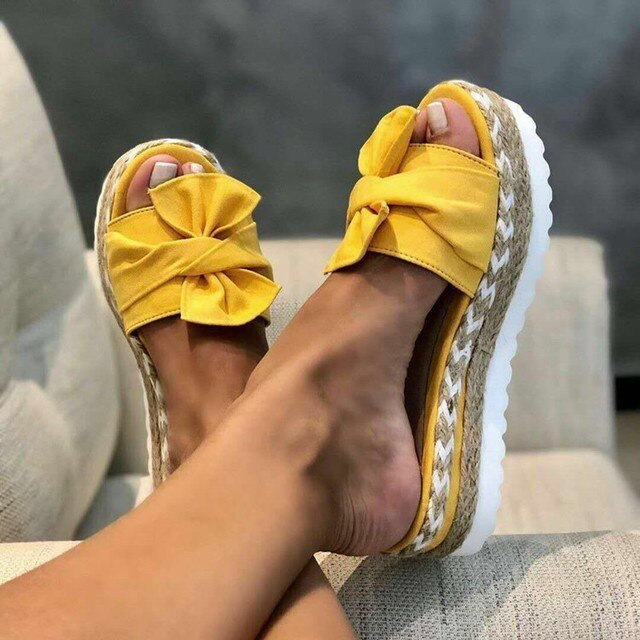 Mia Sandals | Women’s Woven Wedge Sandals with Bow Detail