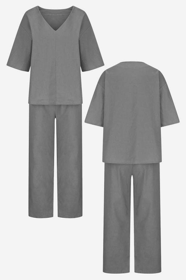 Lena | Women’s V-Neck Two-Piece Set with Straight Pants