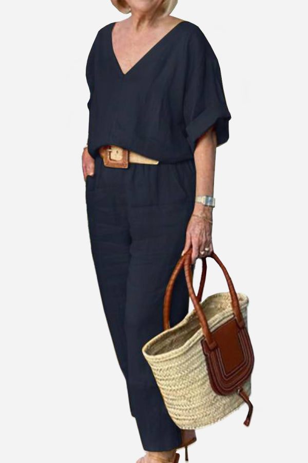 Lena | Women’s V-Neck Two-Piece Set with Straight Pants