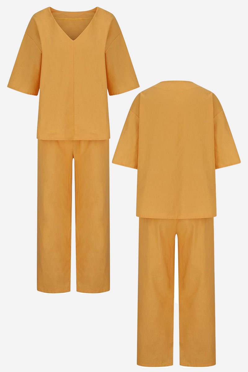 Lena | Women’s V-Neck Two-Piece Set with Straight Pants