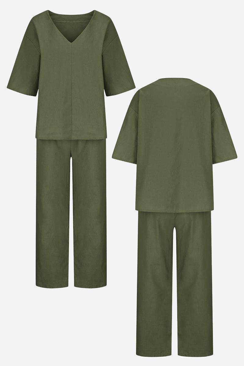 Lena | Women’s V-Neck Two-Piece Set with Straight Pants