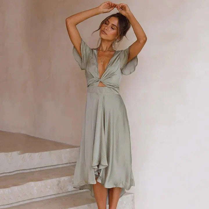 Sienna | Women’s Wrap Midi Dress with Flutter Sleeves