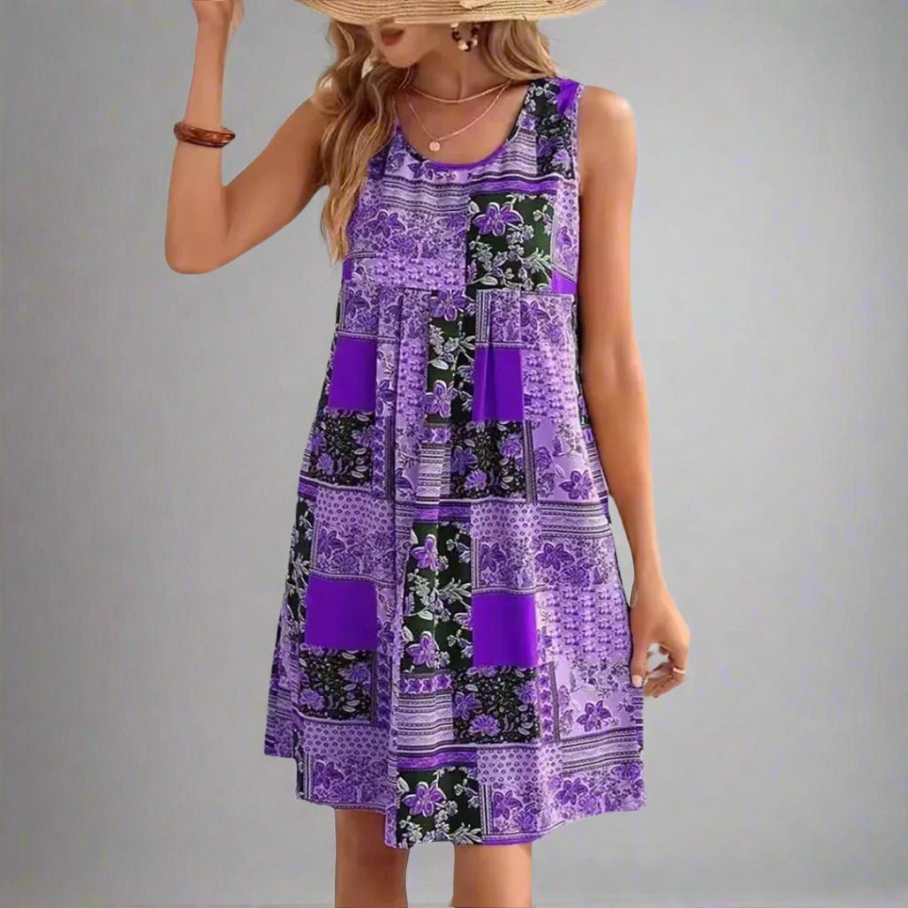 Sage | Women’s Patchwork Print Dress with Empire Waist