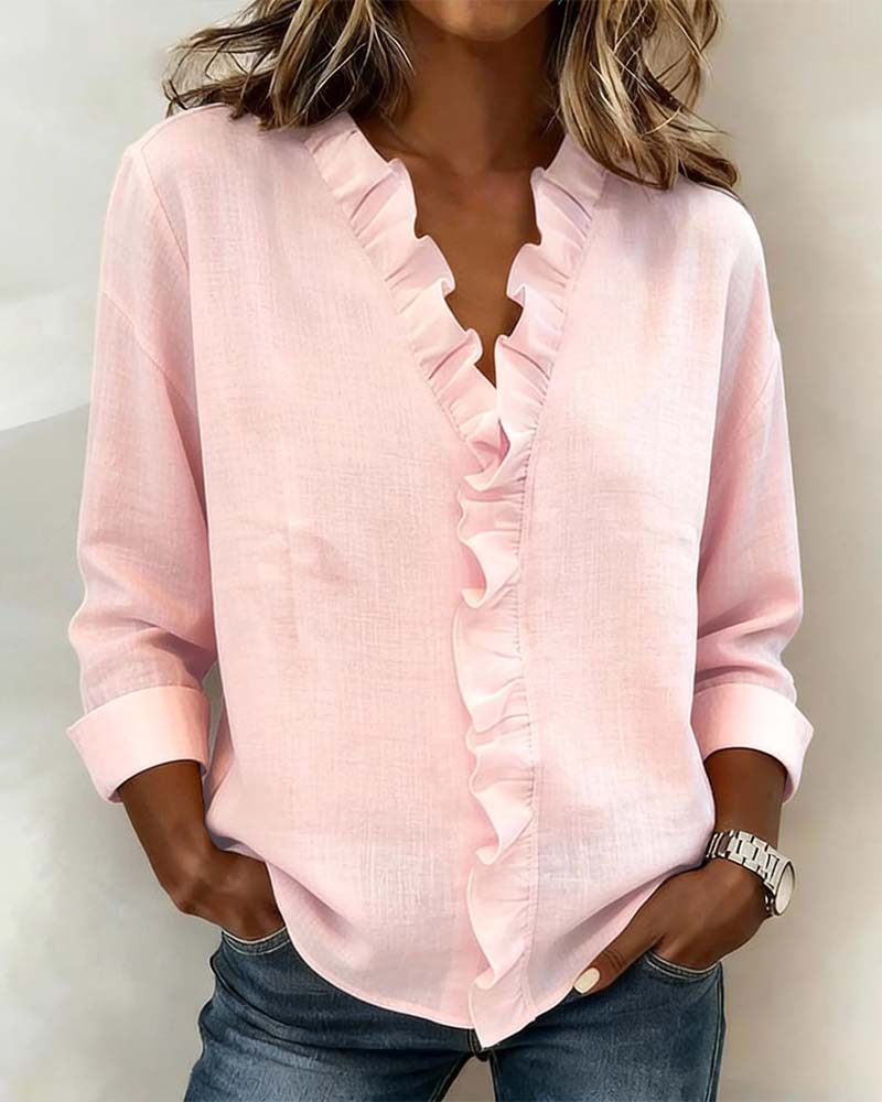 Elise | Women’s Ruffle V-Neck Blouse with Button Front