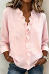 Elise | Women's Ruffle V-Neck Long Sleeve Button Up Blouse