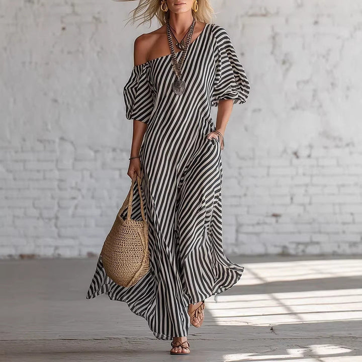 Sienna Walker | Striped Off-Shoulder Summer Dress For Women