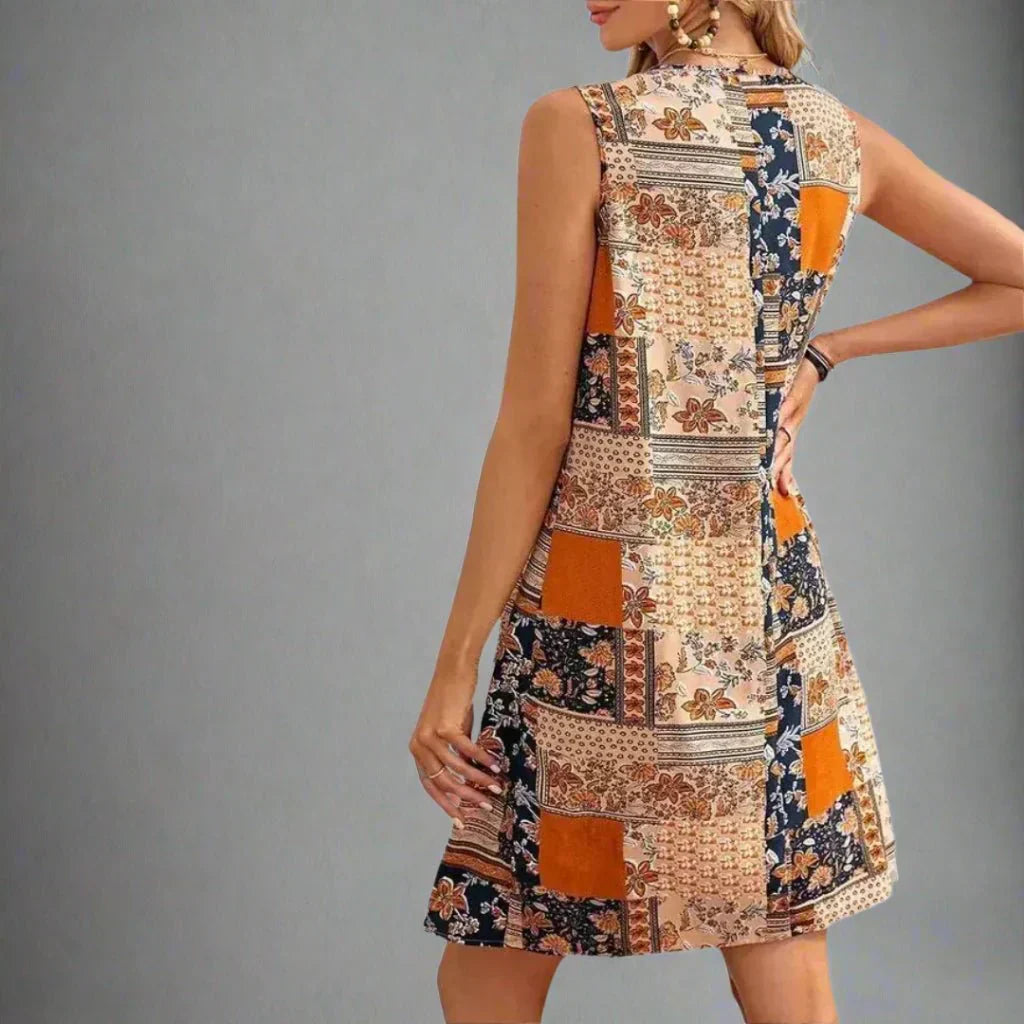 Sage | Women’s Patchwork Print Dress with Empire Waist