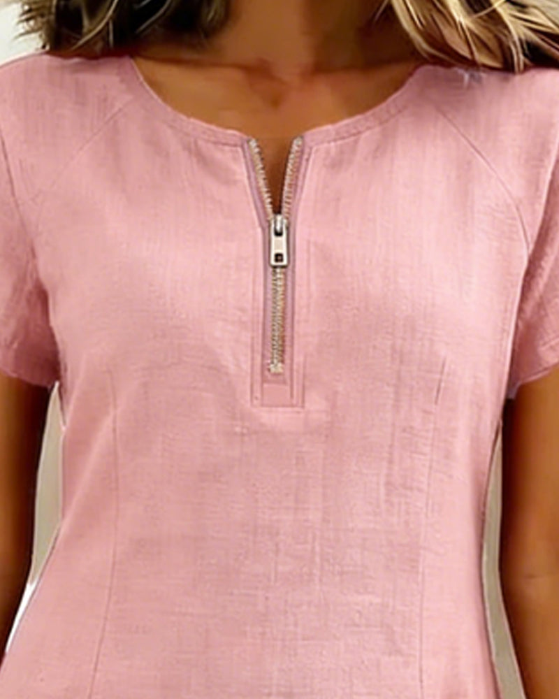 Pippa | Women’s Zip-Neck A-Line Mini Dress with Pockets