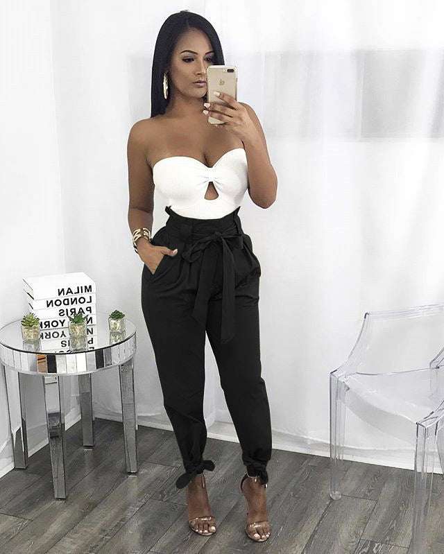 Verity Lawson | High-Waist Paperbag Pants With Tie Belt For Women