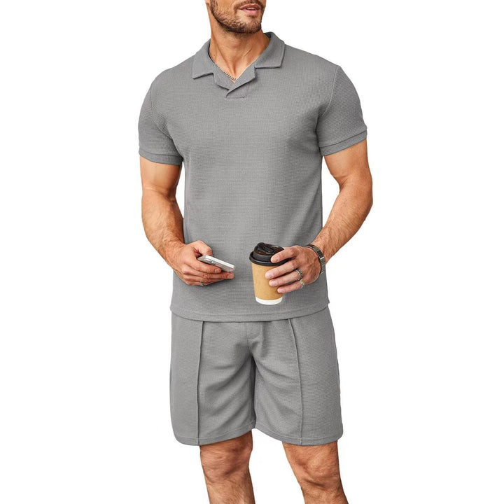 Grady Thornton | Waffle Knit Polo Shirt &amp; Shorts Set For Men