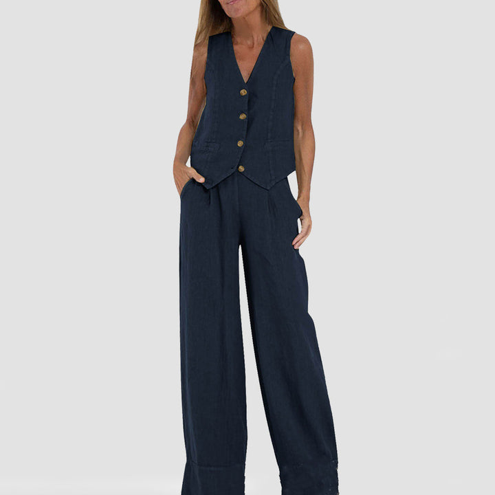 Emma Sheridan | Linen Vest &amp; Wide-Leg Pants Set For Women