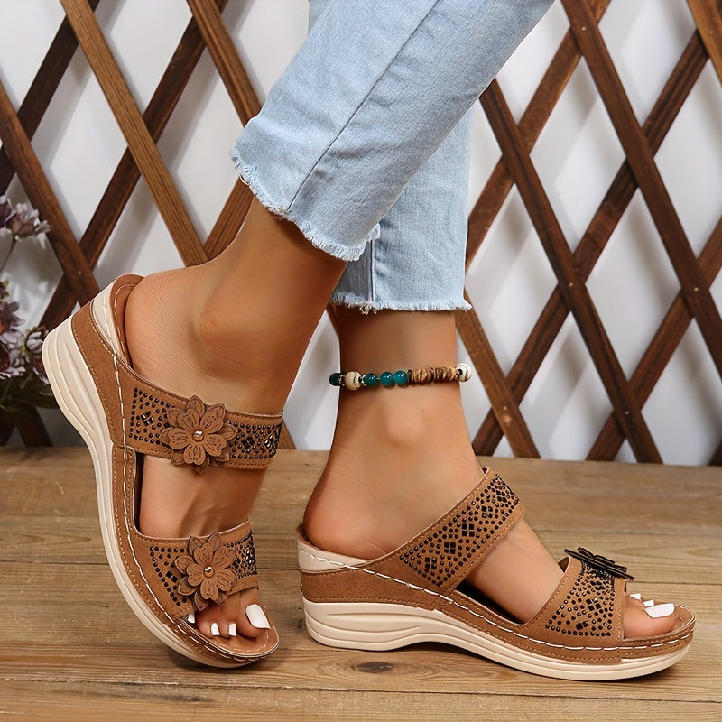 Delor | Women’s Floral Wedge Slides with Cushioned Comfort