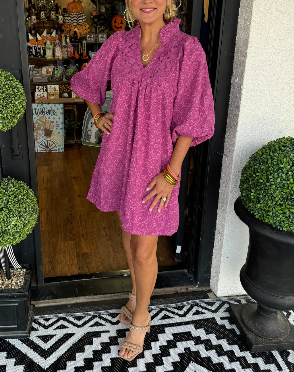 Tesia | Women’s Jacquard Mini Dress with Puff Sleeves