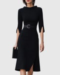 Harper | Women’s Belted Midi Dress with Split Sleeves