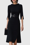 Harper | Women's Belted High Neck Midi Dress Split Sleeve