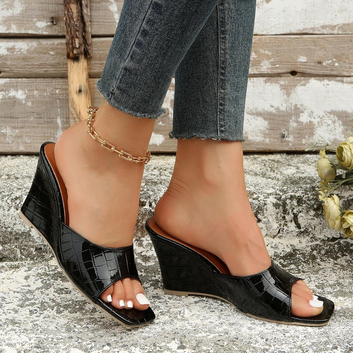 Vivian | Women’s Wedges with Faux Snake Leather Texture
