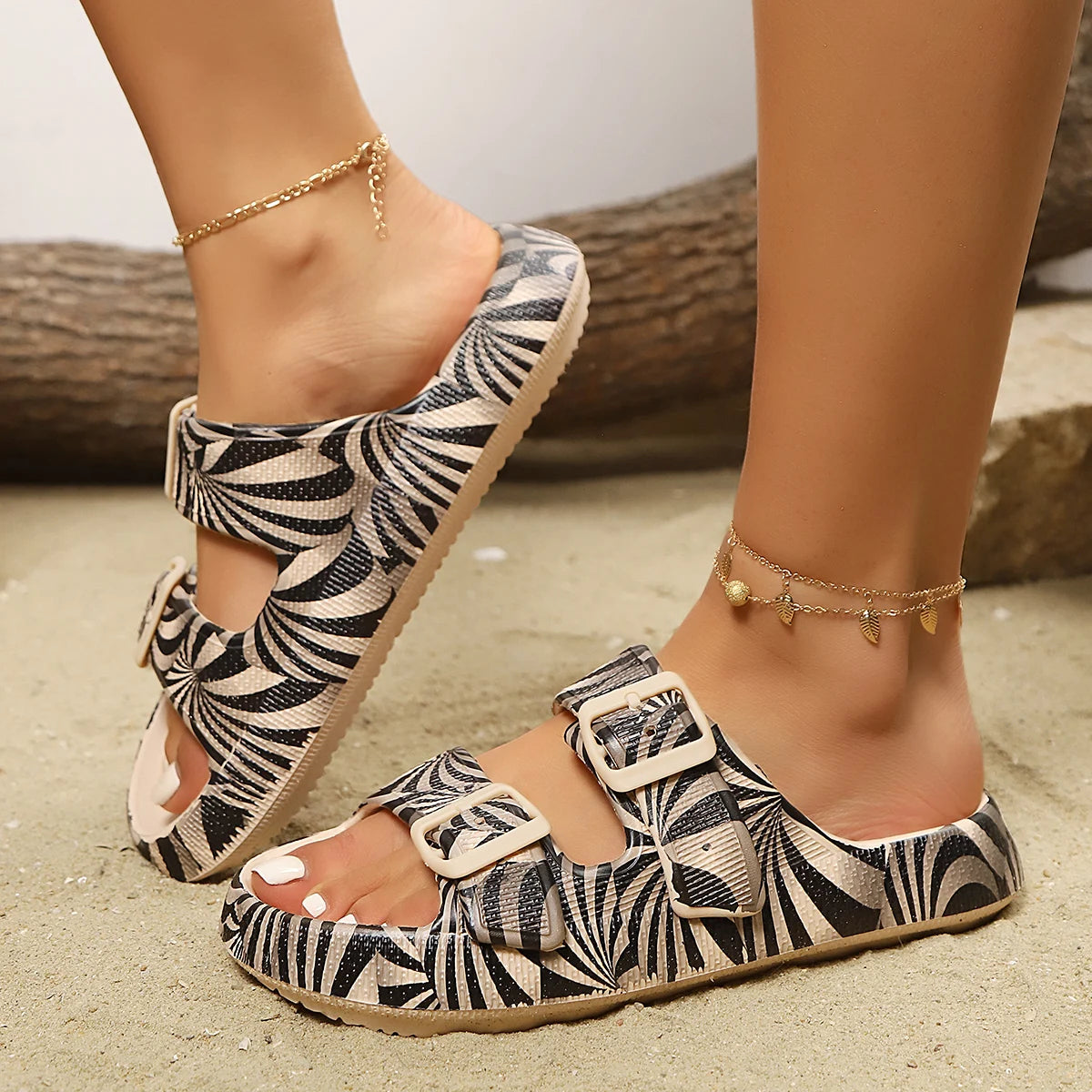 Zeze |  Women’s Double-Buckle Slide with Cushioned Comfort