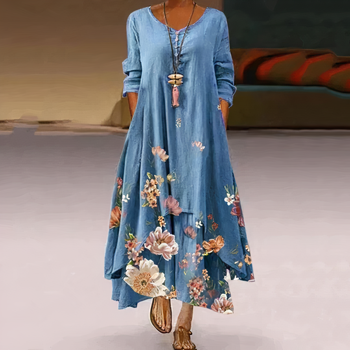 Celeste | Women’s Floral Maxi Dress with Asymmetric Hem