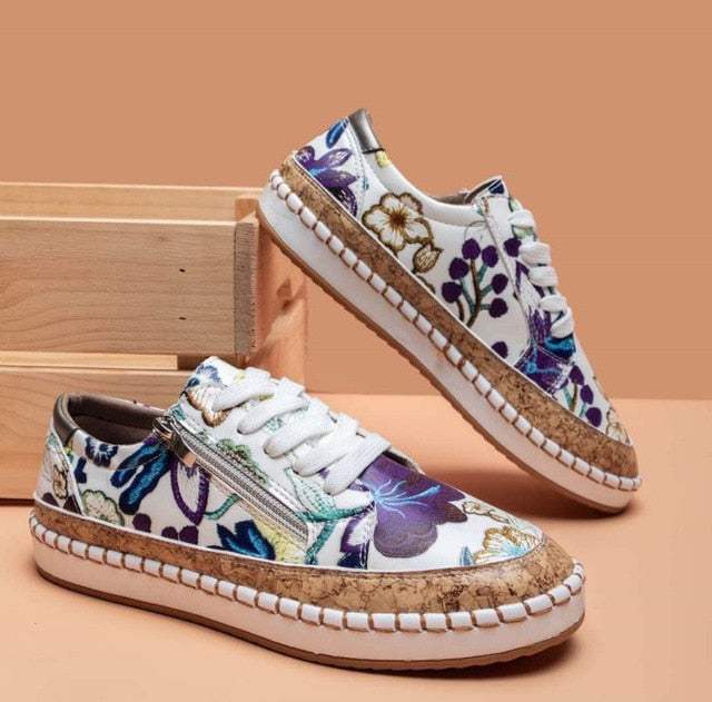 Blossom | Women’s Floral Embroidered Espadrille Sneakers with Zip