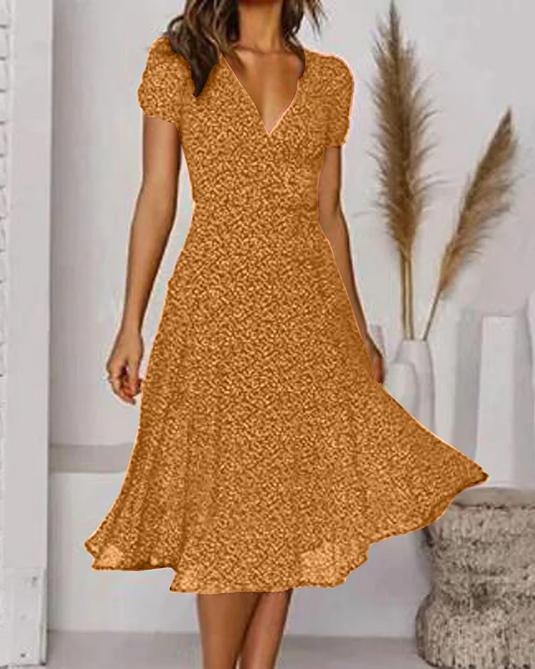 Aurora | Women’s V-Neck Puff-Sleeve Midi Dress with Flair
