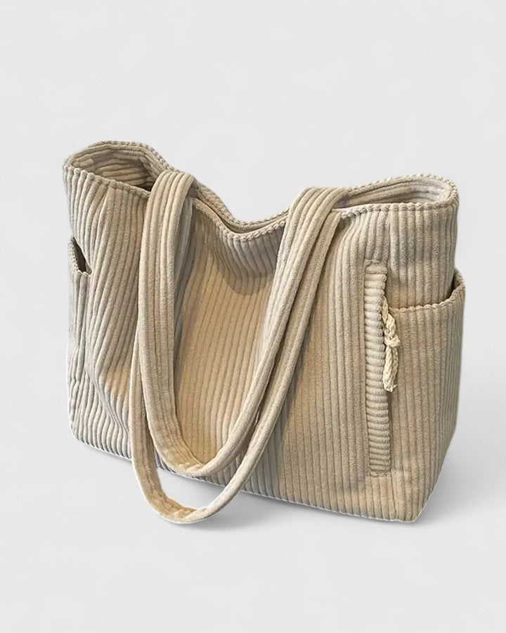 Isla | Women’s Ribbed Tote Bag with Side Pocket