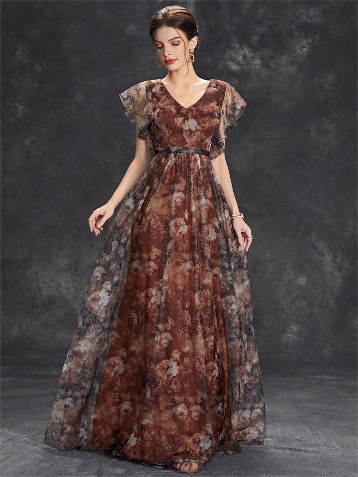 Isabella Reeves | Floral Graduation Dress With Tulle Overlay For Women