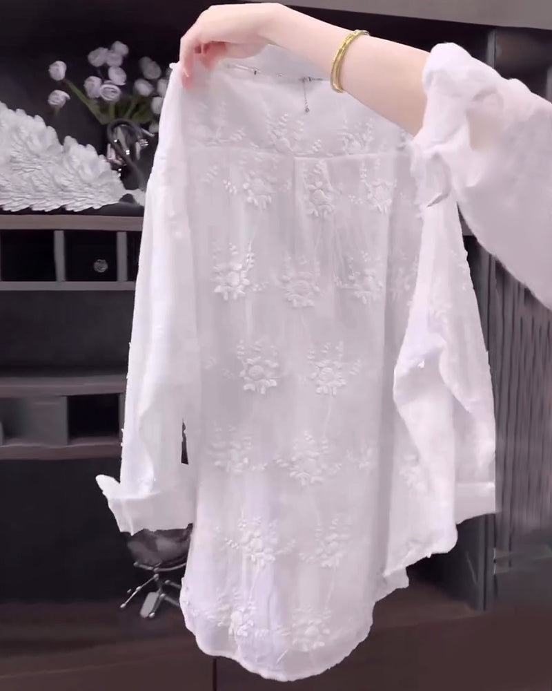 Anneliese | Women’s Embroidered Solid Shirt with Dropped Shoulders