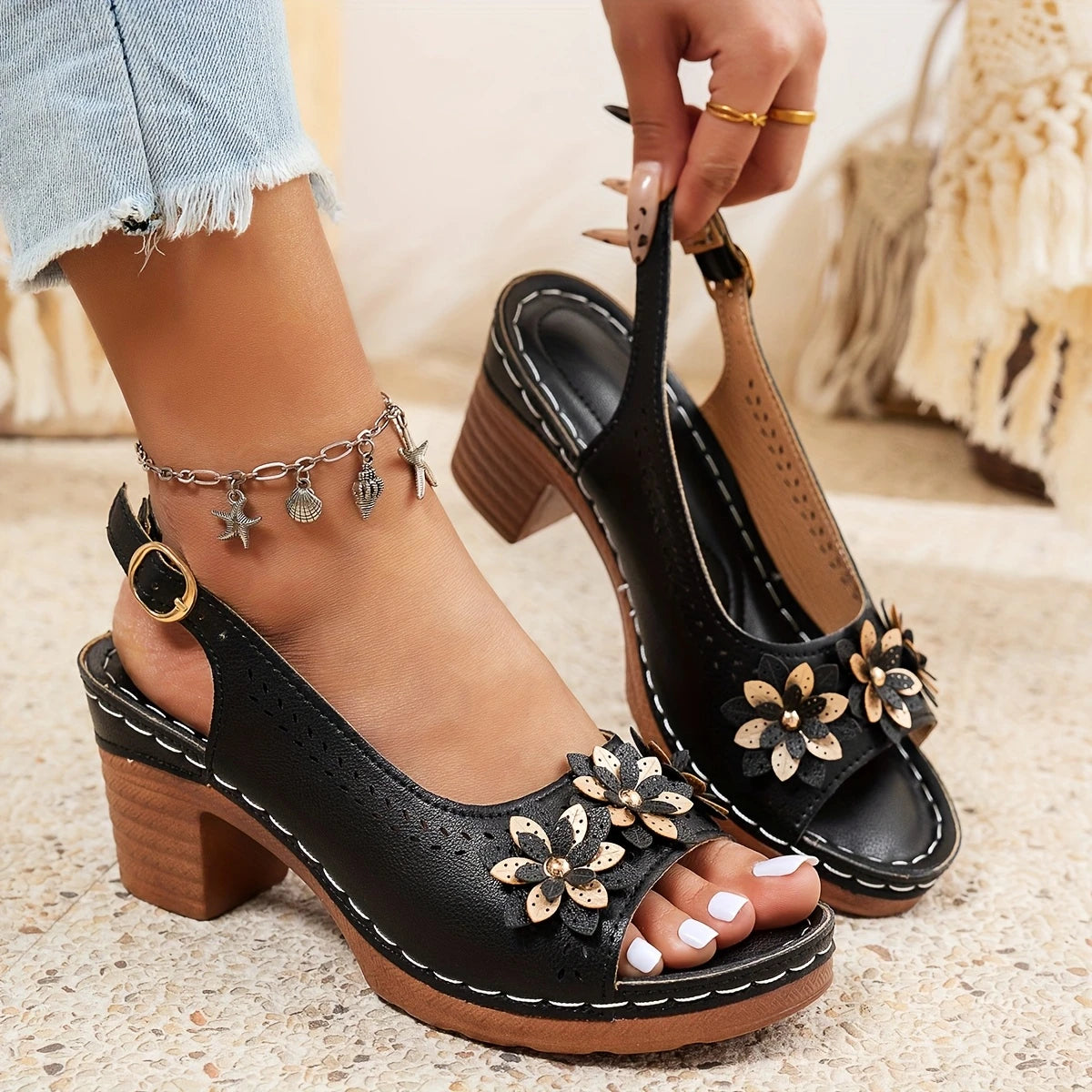 Haisley | Women’s High Heel Sandal with Floral Embellishments