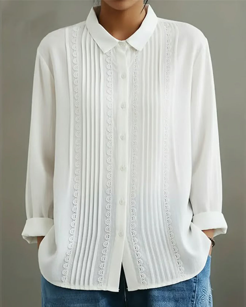 Clara | Women’s Pintuck Blouse with Lace Detail