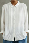 Clara | Women's Long Sleeve Pintuck Button Up Blouse Lace Detail