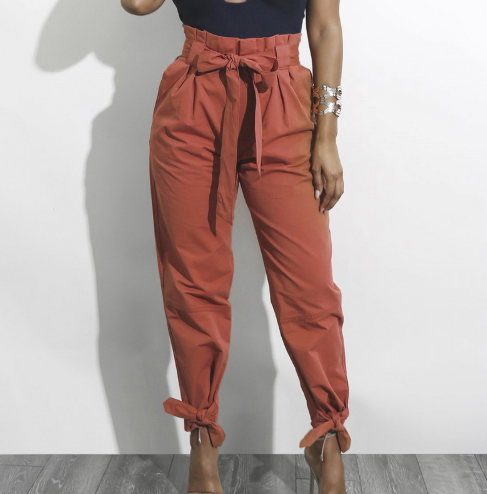 Verity Lawson | High-Waist Paperbag Pants With Tie Belt For Women
