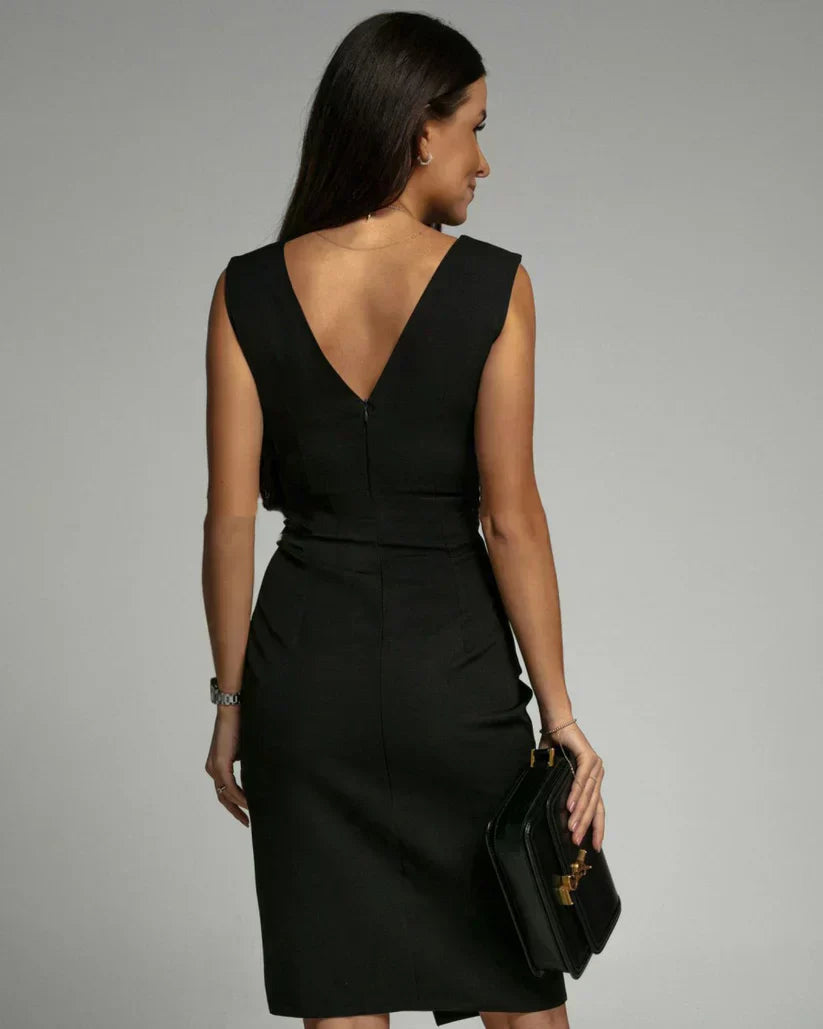 Moana | Women’s Pleated V-Neck Dress with Vertical Pleats