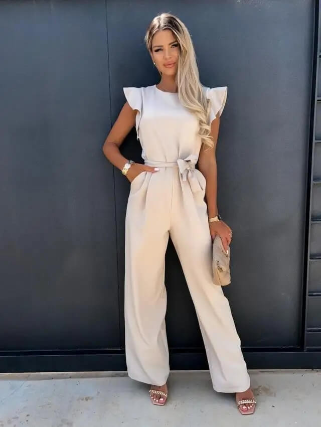 Florentine | Women’s Ruffle Sleeve Wide-Leg Jumpsuit with Belt