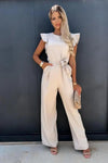 Florentine | Women's Ruffle Sleeve Wide-Leg Jumpsuit Belted Formal Playsuit