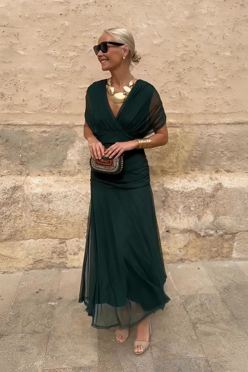 Bella | Women’s V-Neck Maxi Dress with Dreamlike Print