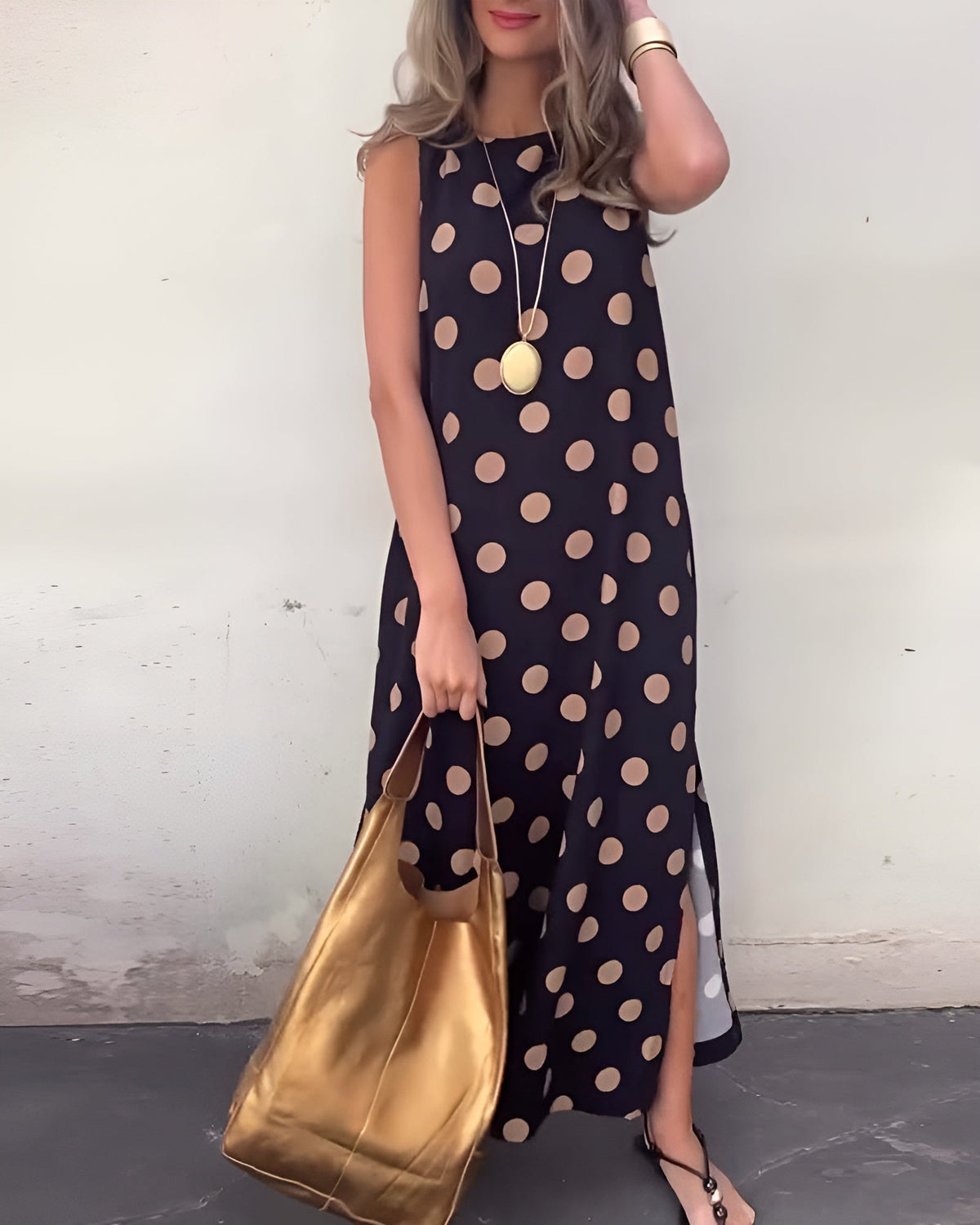 Roxane | Women’s Maxi Dress with Slit Polka Dots