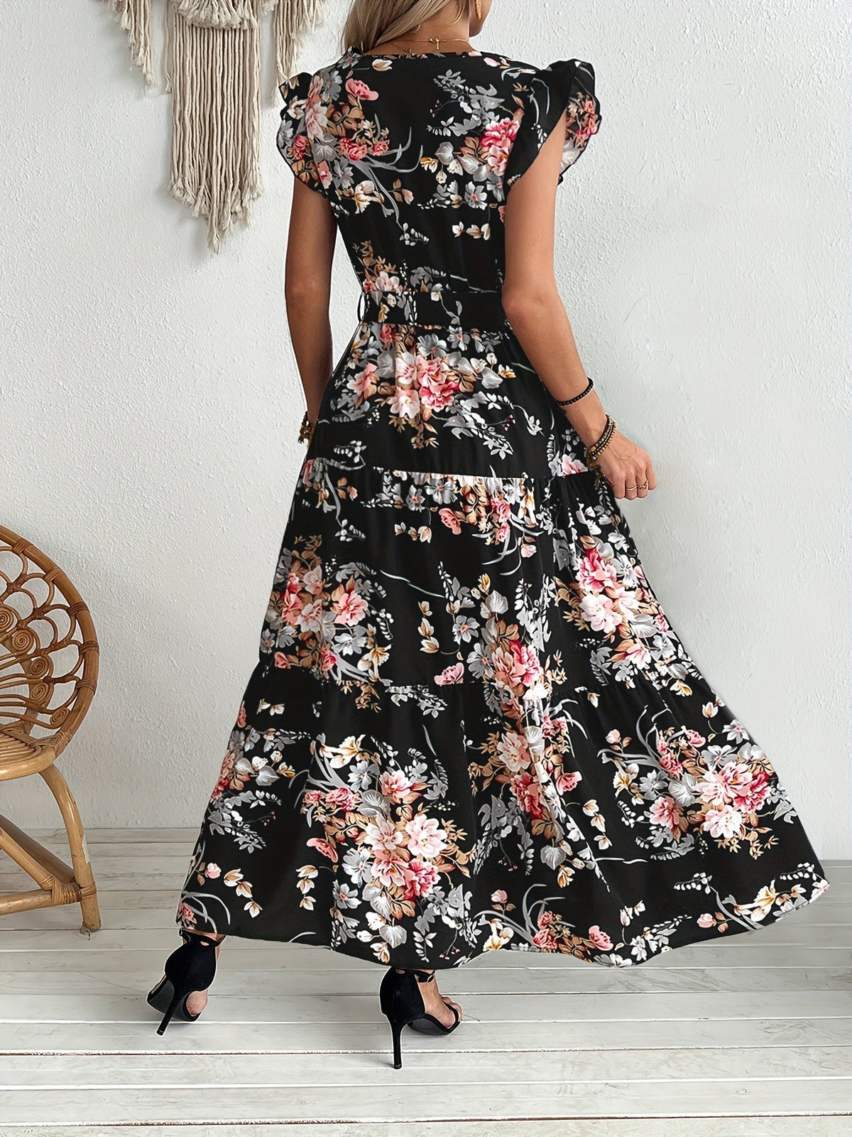Ailany | Women’s Floral Swing Dress with Waist Tie