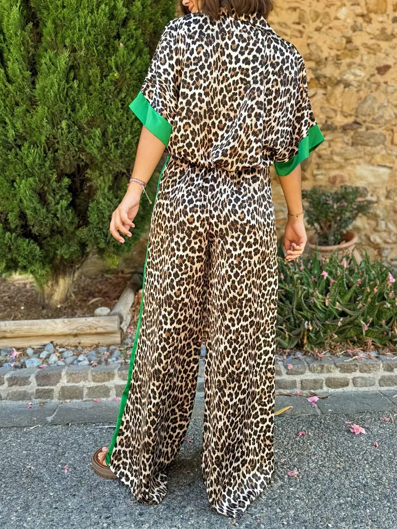 Maria | Women’s Fluid Leopard Print Ensemble with Wide-Leg