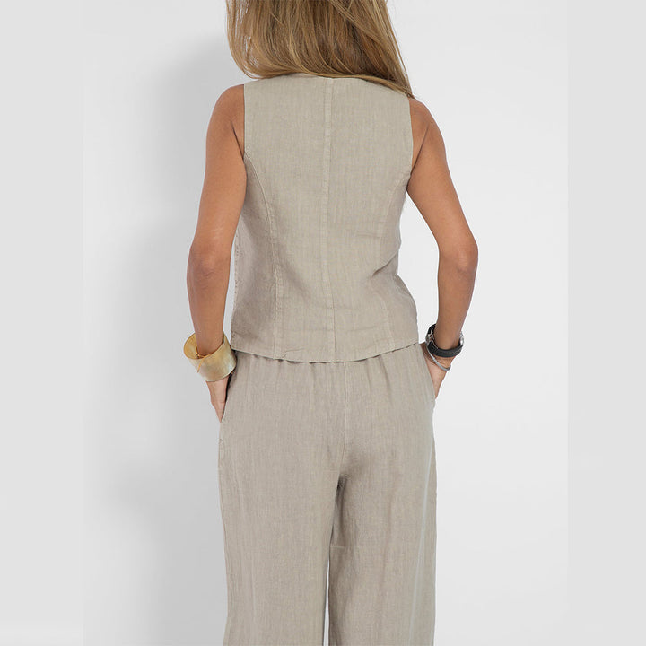 Emma Sheridan | Linen Vest &amp; Wide-Leg Pants Set For Women