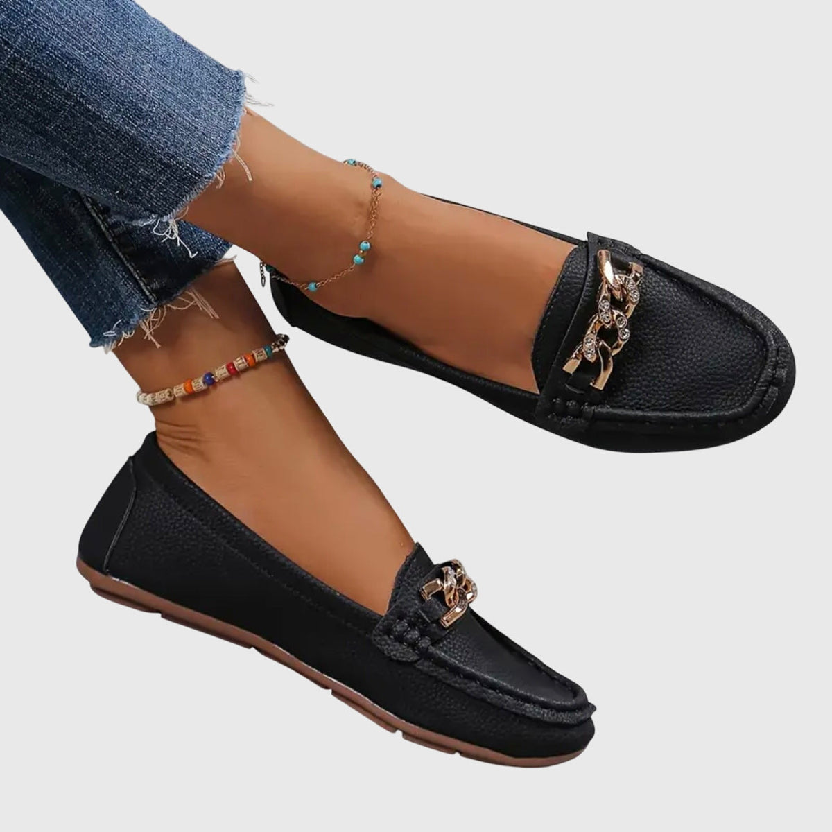 Luna | Women’s Gold Chain Loafers with Round Toe
