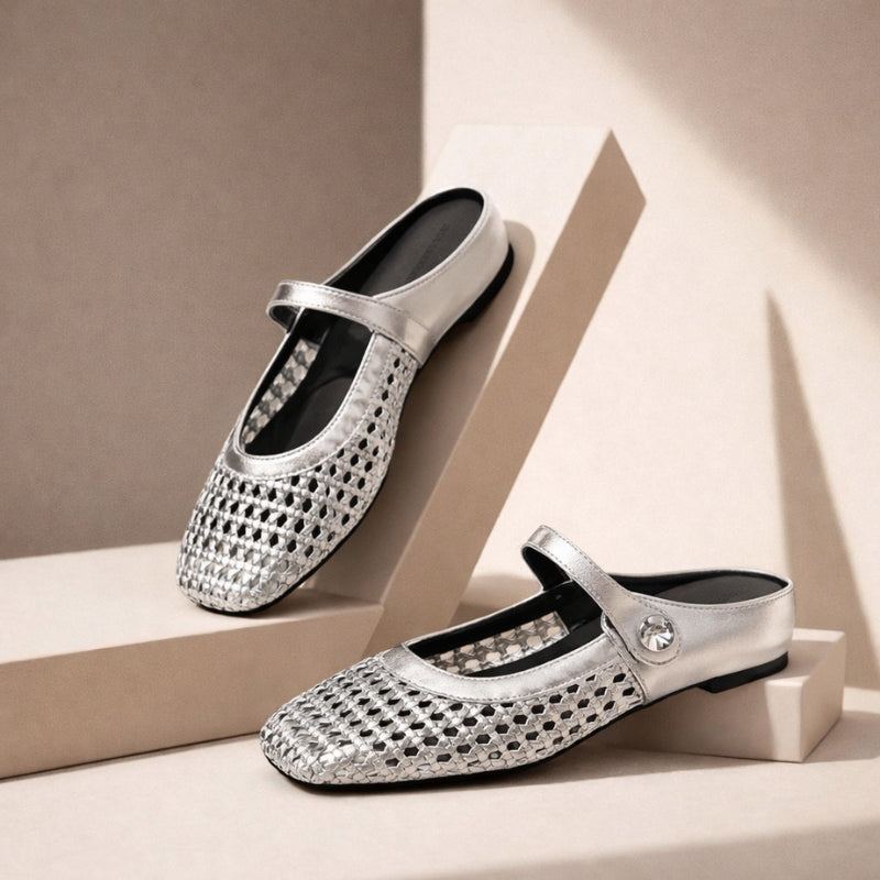 Mira | Women’s Woven Mule Flats with Strap