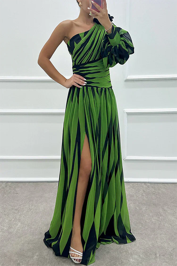 Chloe | Women’s Striped Maxi Dress with One-Shoulder Design