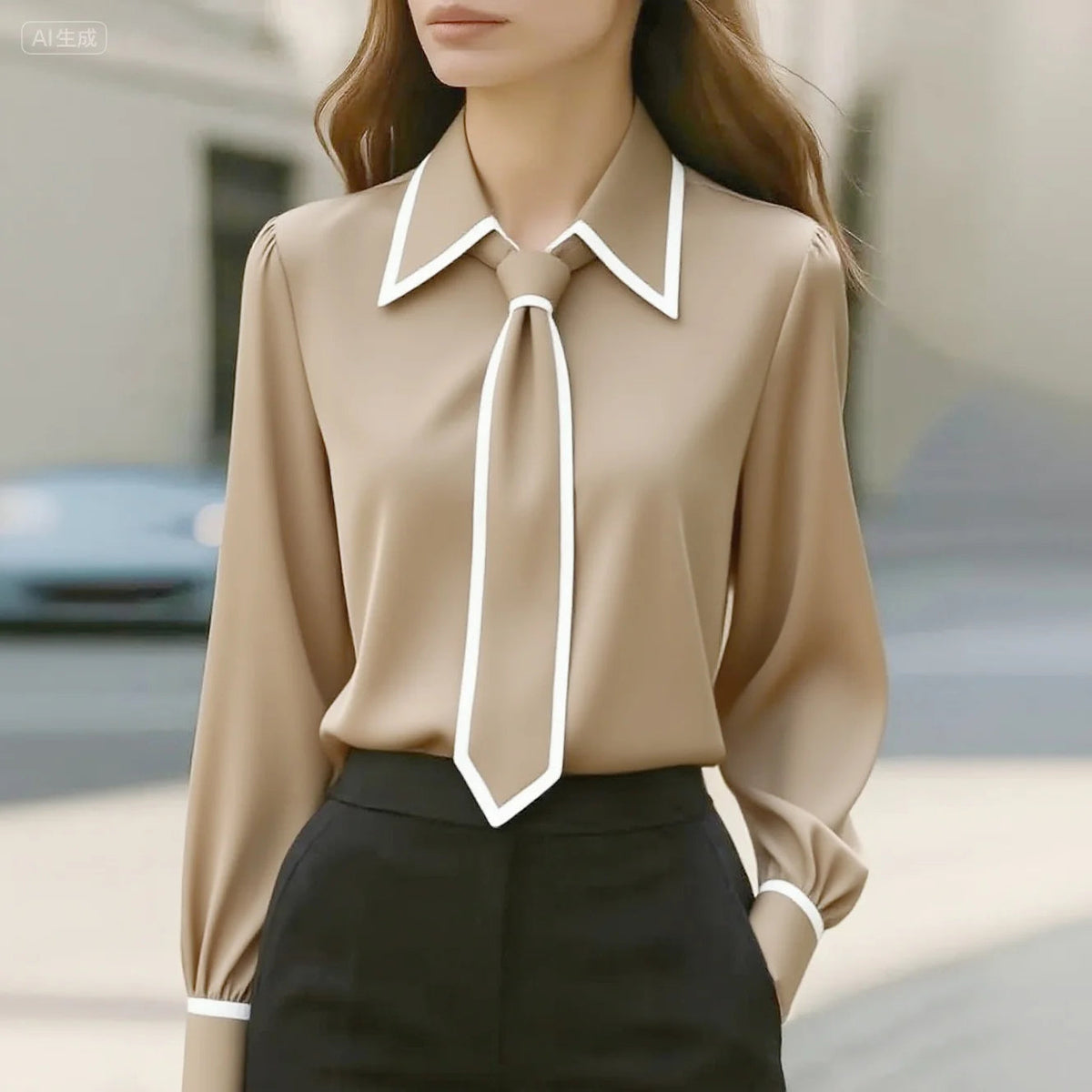 Vivienne | Women’s Long Sleeve Blouse with Tie Neck