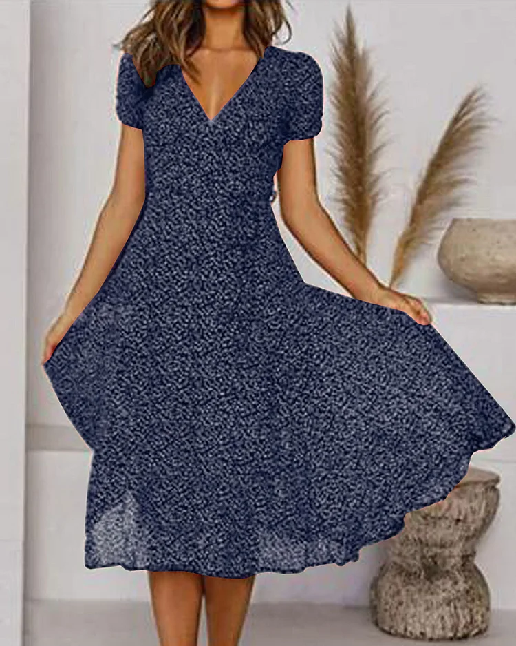 Aurora | Women’s V-Neck Puff-Sleeve Midi Dress with Flair