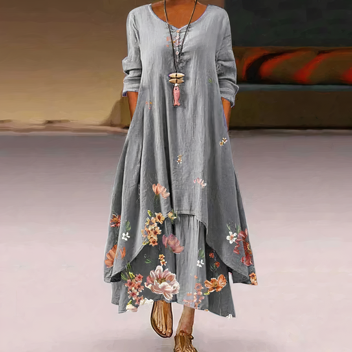 Celeste | Women’s Floral Maxi Dress with Asymmetric Hem