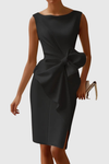 Sophia | Women's Sleeveless Boat Neck Midi Dress Side Bow