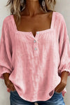 Daisy | Women's Square Neck Puff Sleeve Linen Blouse 3/4 Sleeve
