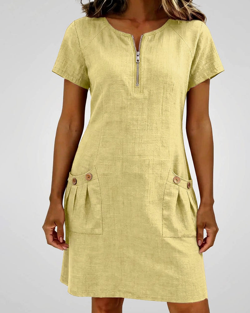 Pippa | Women’s Zip-Neck A-Line Mini Dress with Pockets